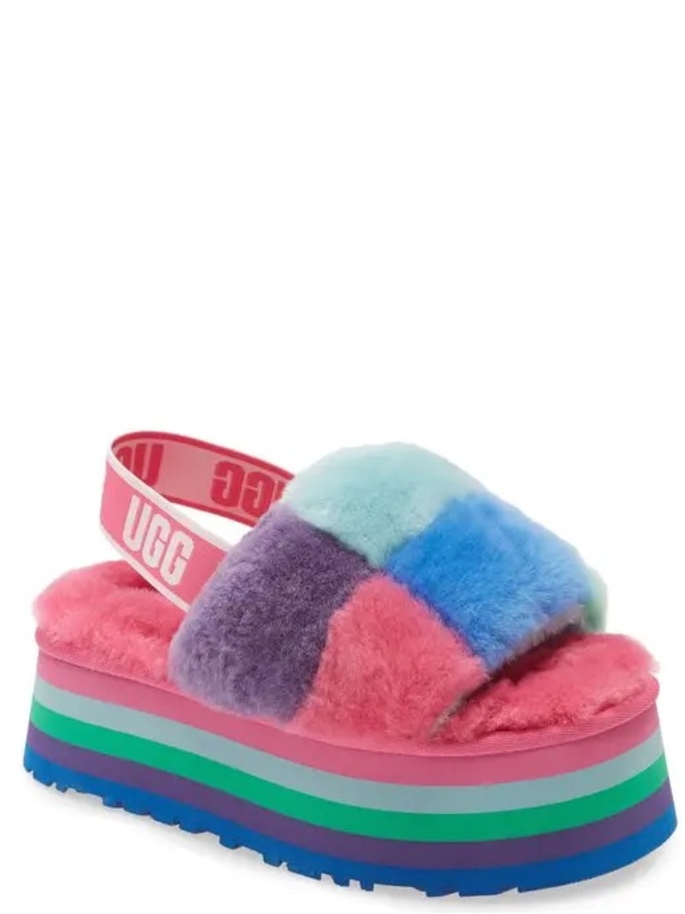 UGG Women’s Multicolor Disco Checkered Platform Slide Size 11 NEW